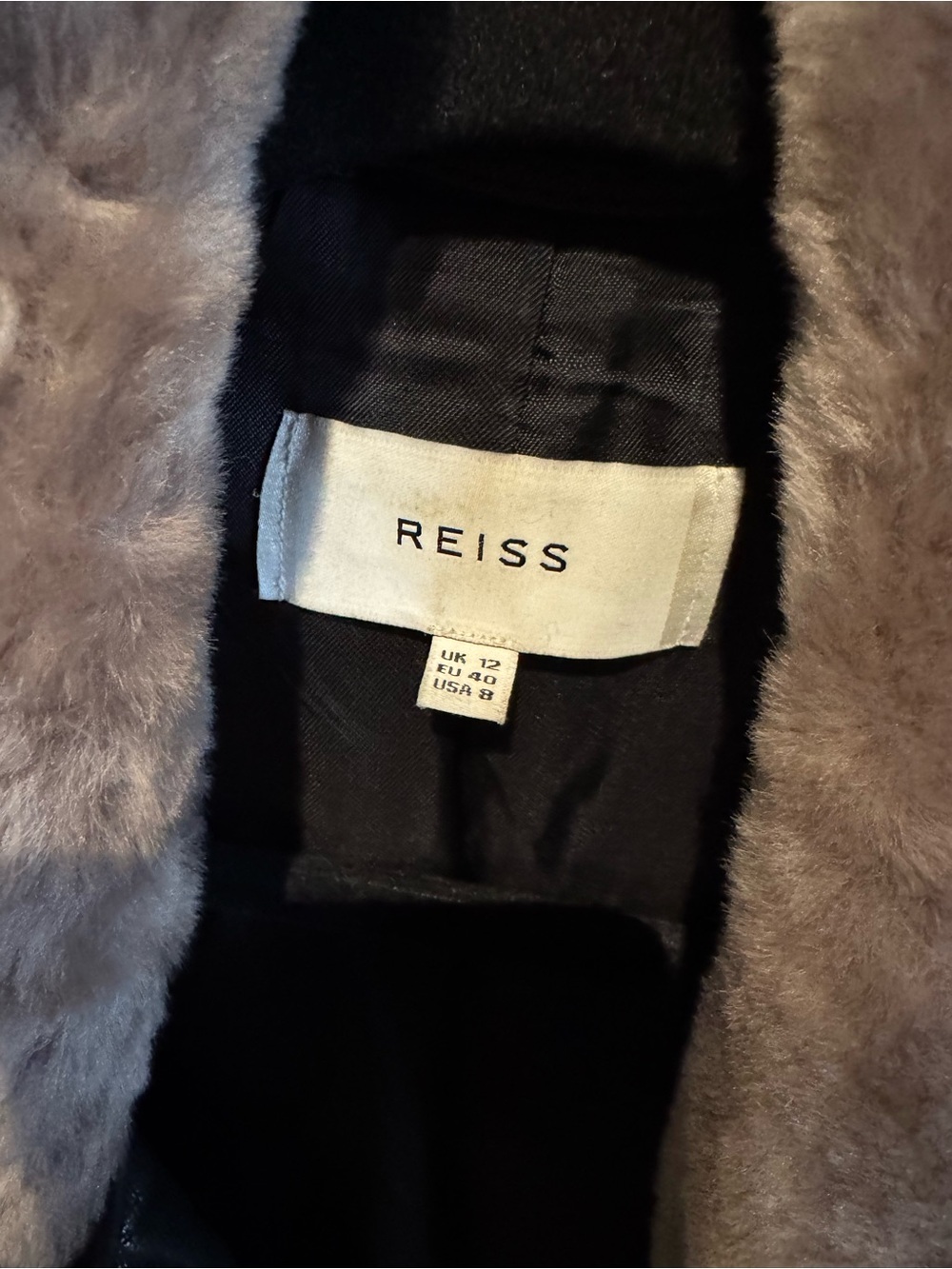 Reiss Black Leather Biker Jacket with Removable Taupe Faux Fur Collar - Picture 3 of 5